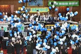 绿营民代携蓝白黑气球闹会场，徐巧芯：难道是庆祝改革成功了吗？图片