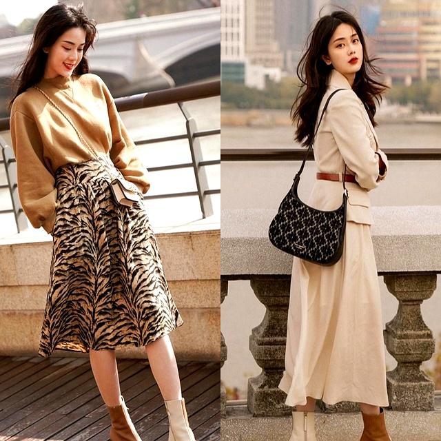 秋冬穿“长裙+短靴”，显高显瘦显气质