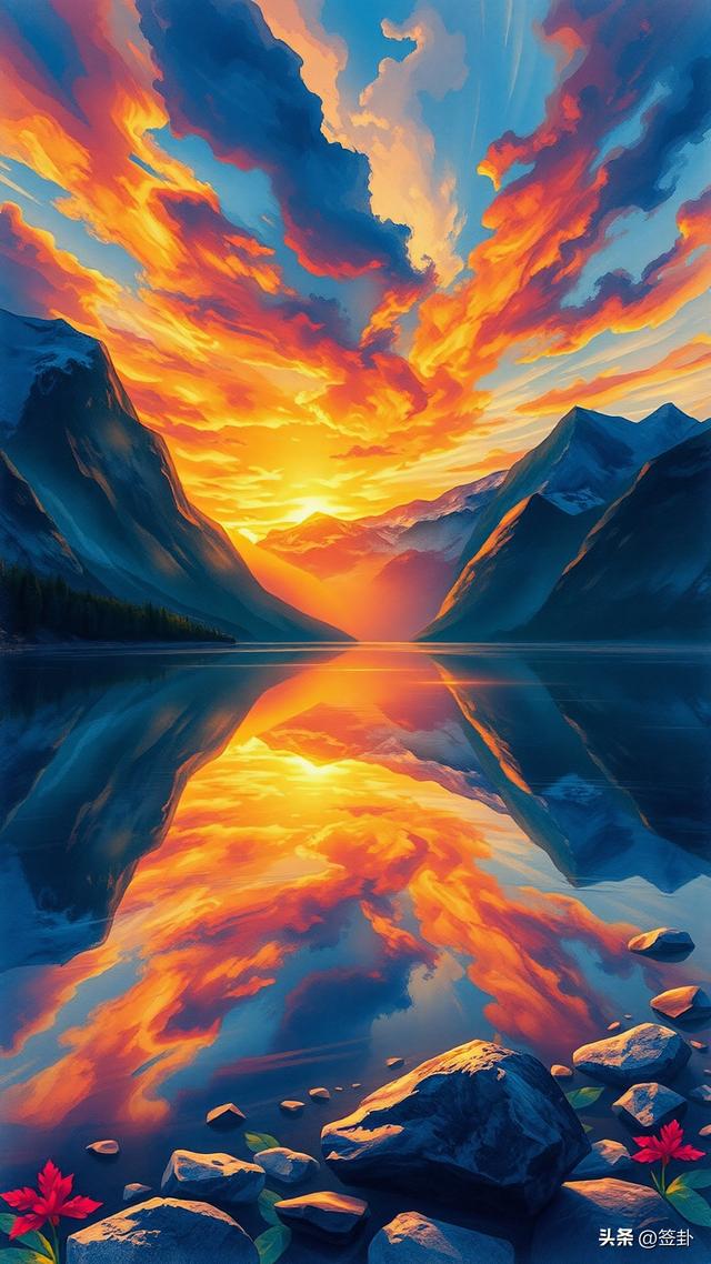 晚霞下的山川河流