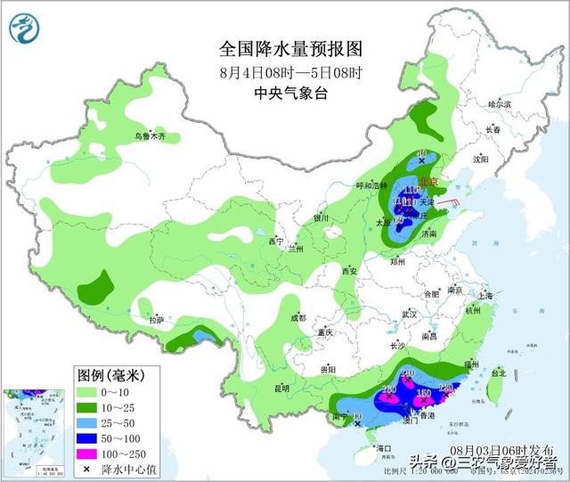 本轮强降雨中心已定，明日8月4号天气预报，暴雨大暴雨分布如下!