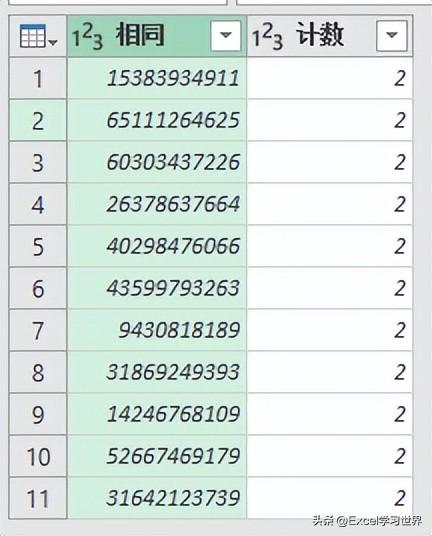 对比两列 Excel 数据，分别提取出相同和不同项