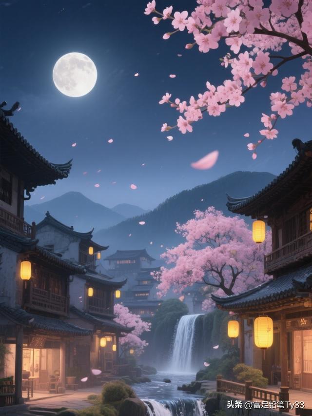 沉醉月色樱落间：探秘古风小镇的浪漫仲夜之美！