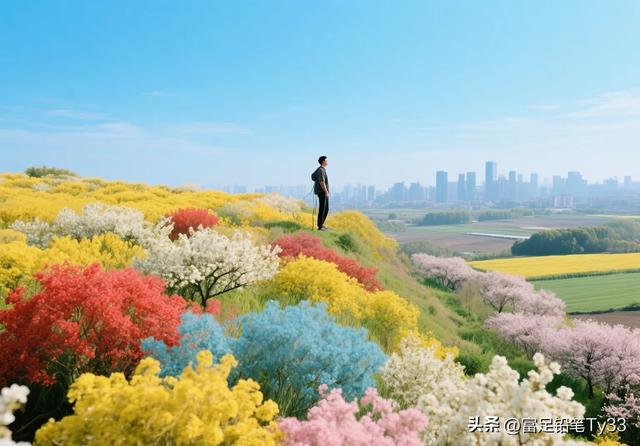 站在花海悬崖上，与蓝天白云相拥，感受大自然的壮丽与宁静！