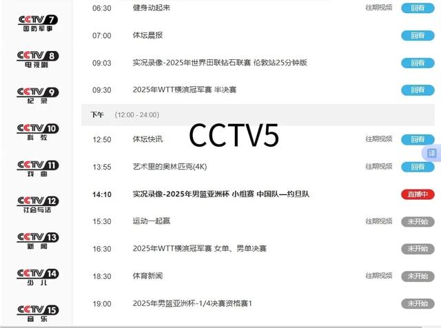 今日重要赛事，千万别错过！中央5套CCTV5\CCTV5+直播节目表