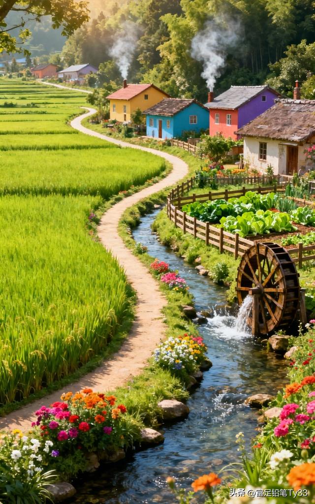 田园风光，色彩斑斓的房屋，蜿蜒的小路，美不胜收！