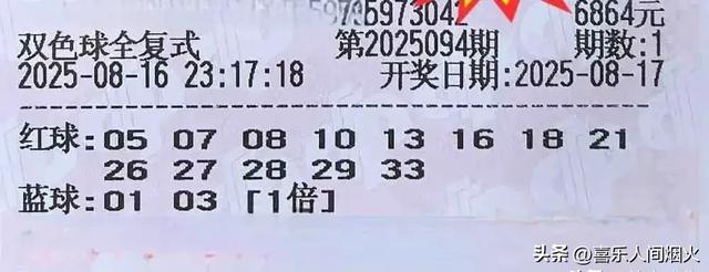 双色球25094期分析晒票：看好1组同尾号，胆码5，一码定蓝。