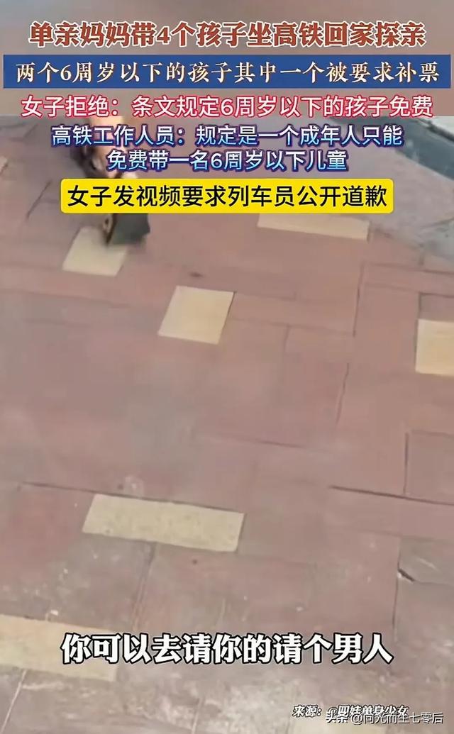 单亲妈妈带4娃坐高铁被要求补票