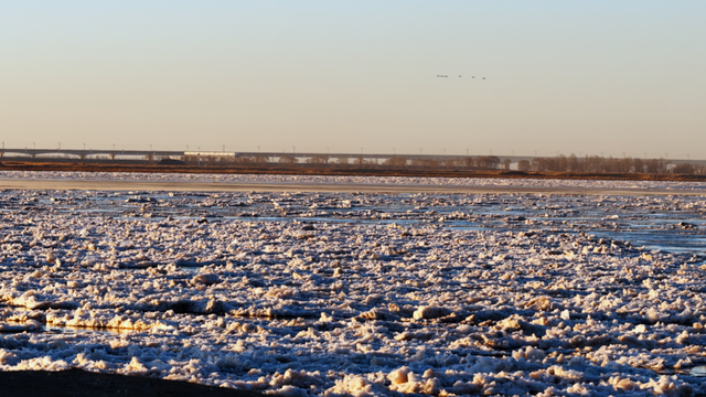 冬日奇观！落日流凌为黄河披上幻彩霓裳