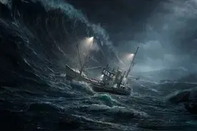 “海上惊魂！台风巨浪卷袭大船，舱内人员‘地板滑冰’求生！”图片
