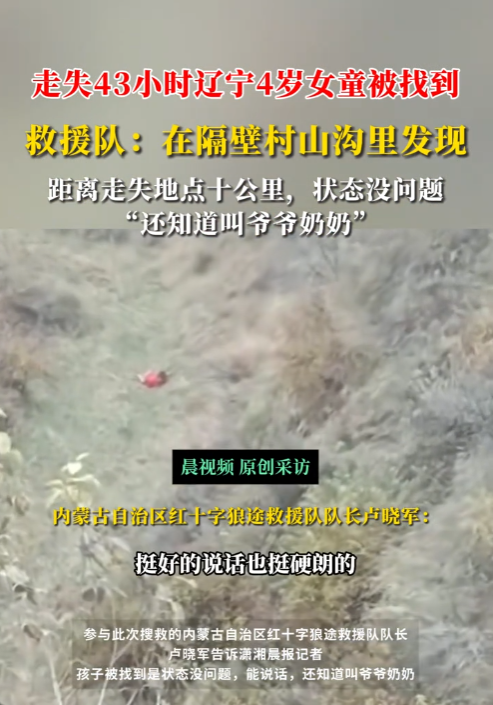 辽宁4岁失踪女童找到！在隔壁村山沟，离失踪地10公里，细节曝光