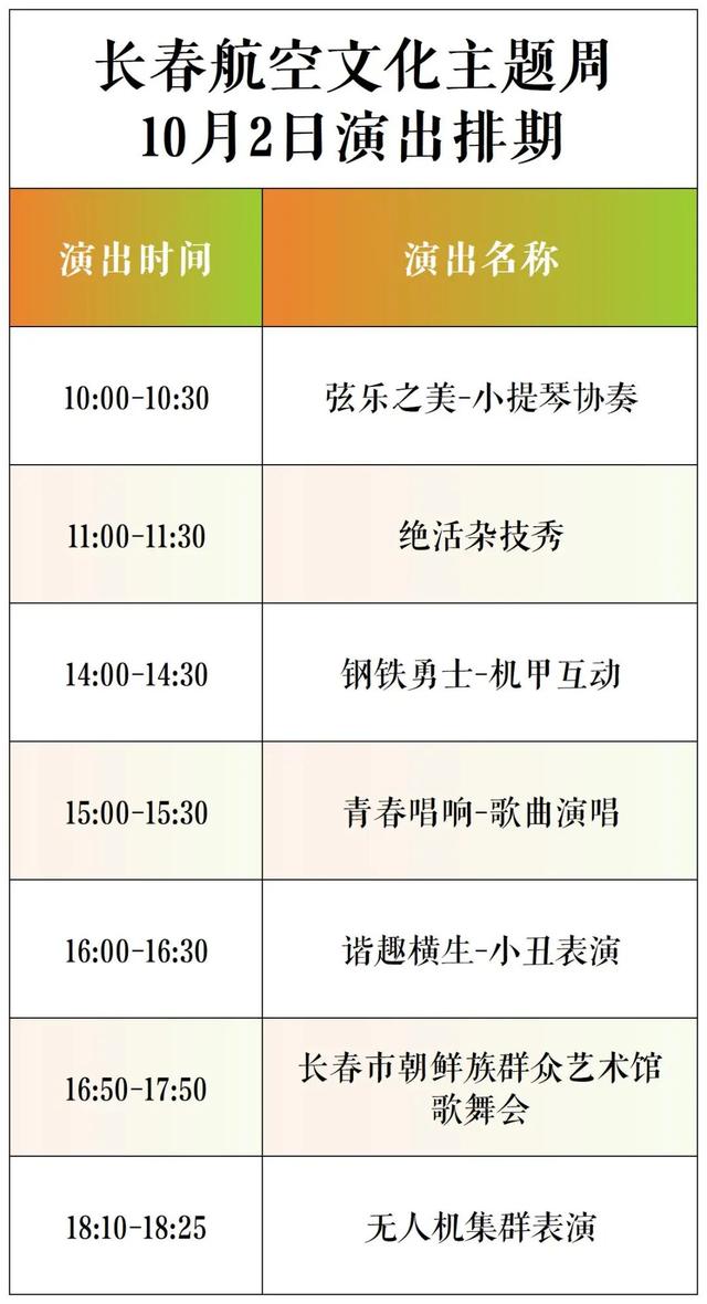 跟上！10月2日，长春航空国际博览城&新民大街节目单来了