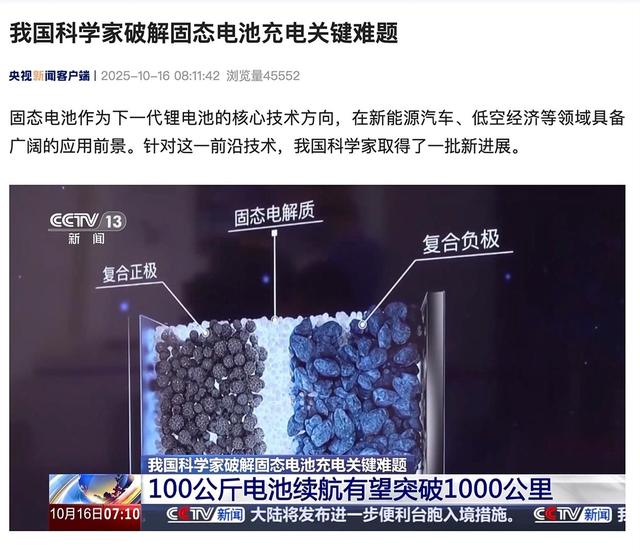 固态电池突破：100公斤实现1000公里续航，央视重磅报道