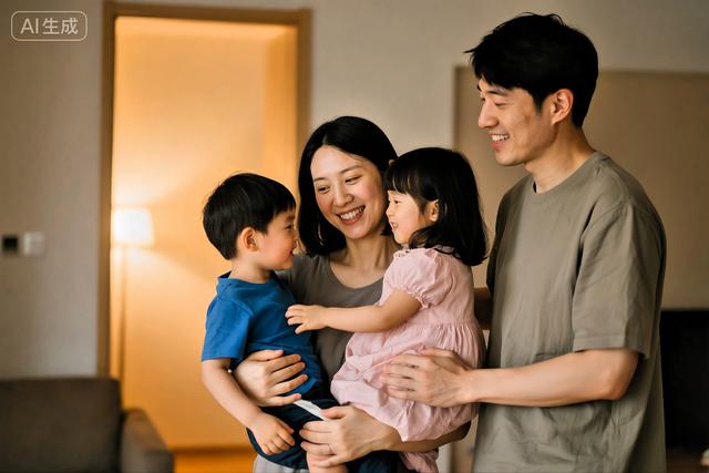 左手抱着儿子，右手牵着女儿，满脸的高兴，生男生女有区别吗？