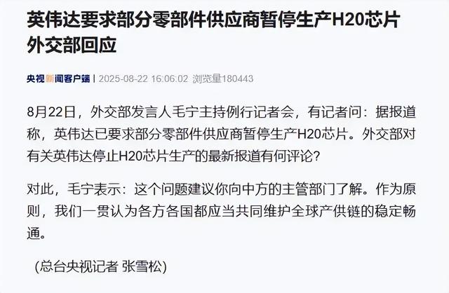 带头拒绝订购H20中企出现，英伟达强硬停产芯片，外交部亮明态度