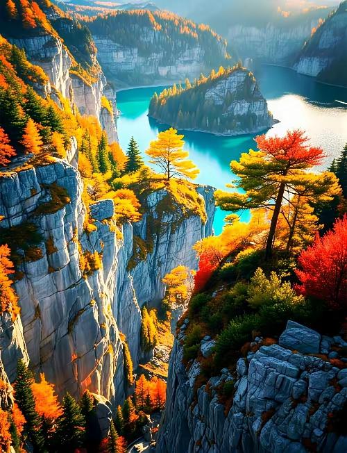 悬崖湖的秋炏：翡翠湖的诗意回响