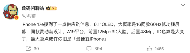 彻底告别刘海！iPhone 17e或迎灵动岛设计，苹果新系统研发曝光