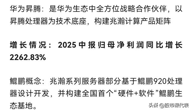 最强算力！中报预增2263％！10家正宗华为昇腾及鲲鹏概念企业