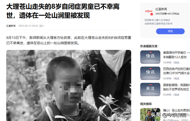 失踪自闭儿遗体已找到，救援队曝光死因，生前饱受痛苦，官方通报