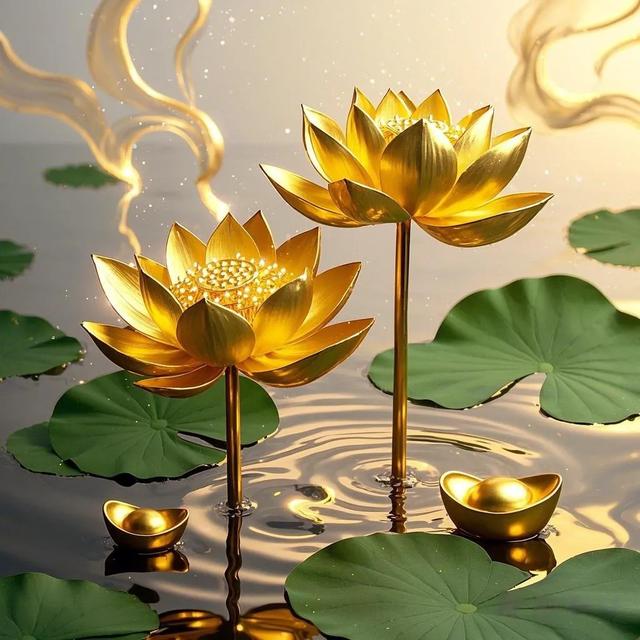 金色莲花与元宝‖财富与好运