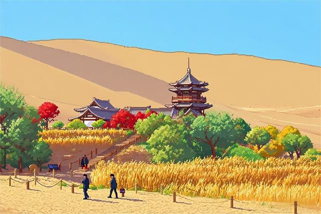 一键入画！当AI绘画遇上鸣沙山月牙泉，灵动又治愈！