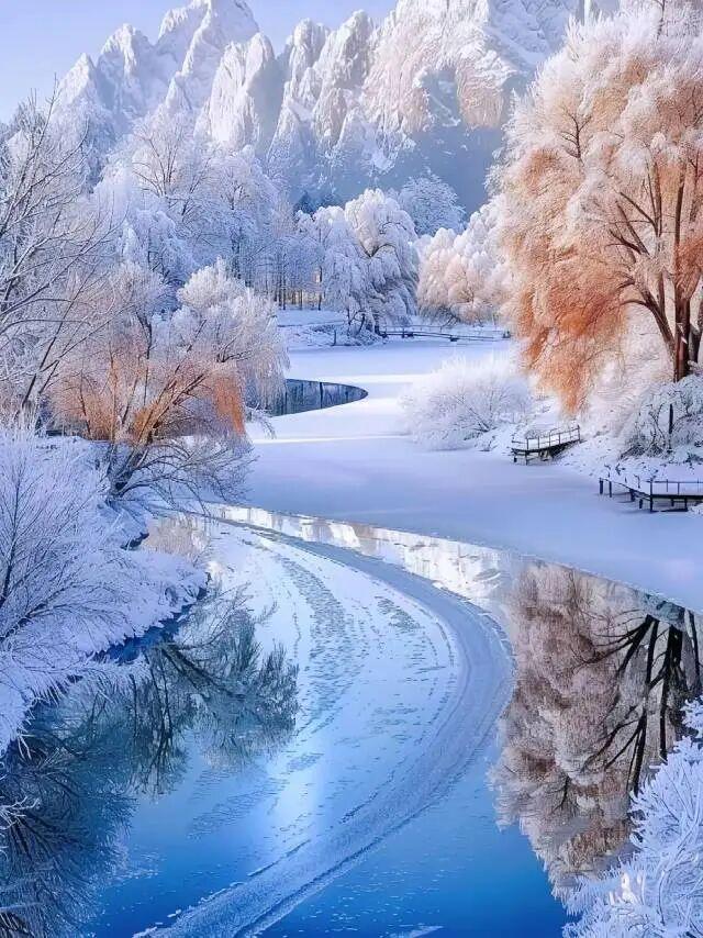 冬日里的仙境，银装素裹，醉人的美！