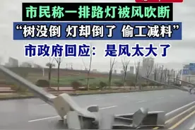 一排路灯全倒在路上，官方回应是风太大！网友：树没倒，灯倒了！图片