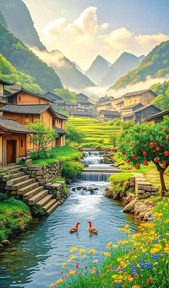 溪绕繁花，鸭戏山间——这乡村，藏着岁月的静美
