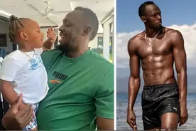 博尔特：退役7年生3个孩子，身材发福，6块腹肌变一滩肉图片