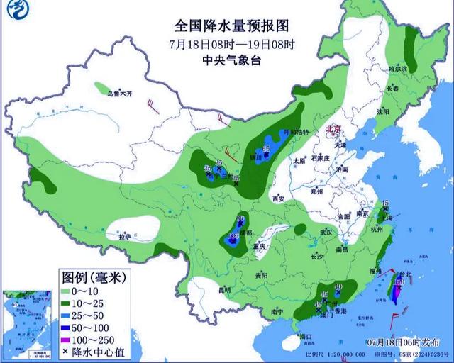 本轮降雨分布已发布，明天7月19日天气预报，具体分布以下区域