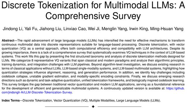 Discrete Tokenization：多模态大模型关键基石，系统化综述发布