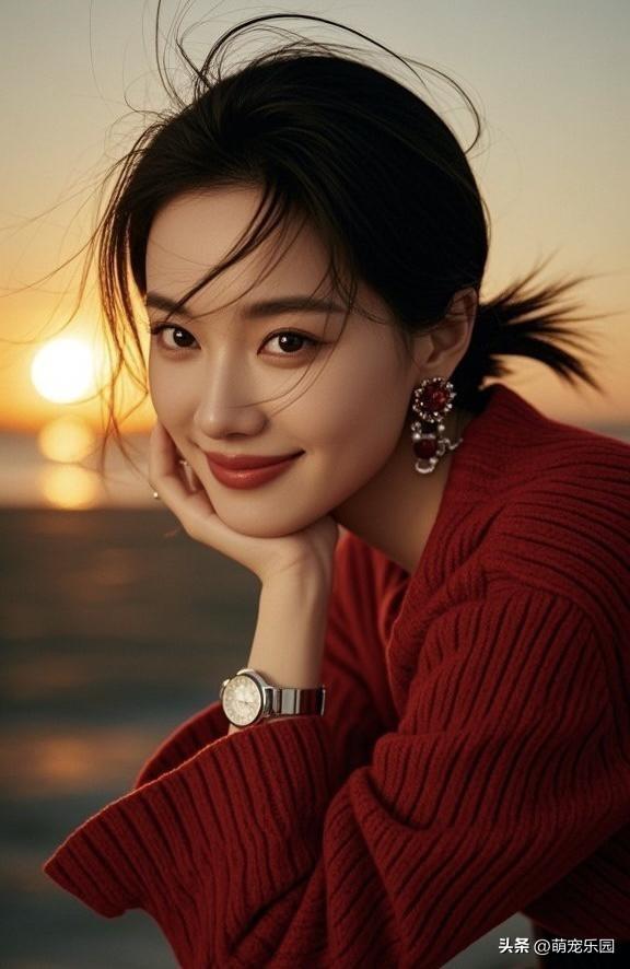 冬日午后红衣女子，花瓣耳饰配暖阳，这画面值得回味