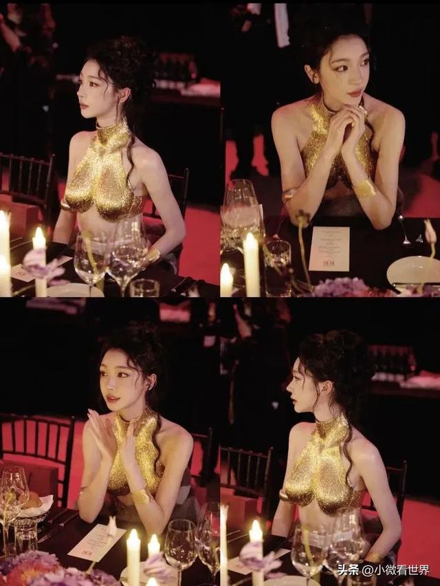 易梦玲金色水滴胸，也太耀眼了吧，一般人很难驾驭这套衣服！