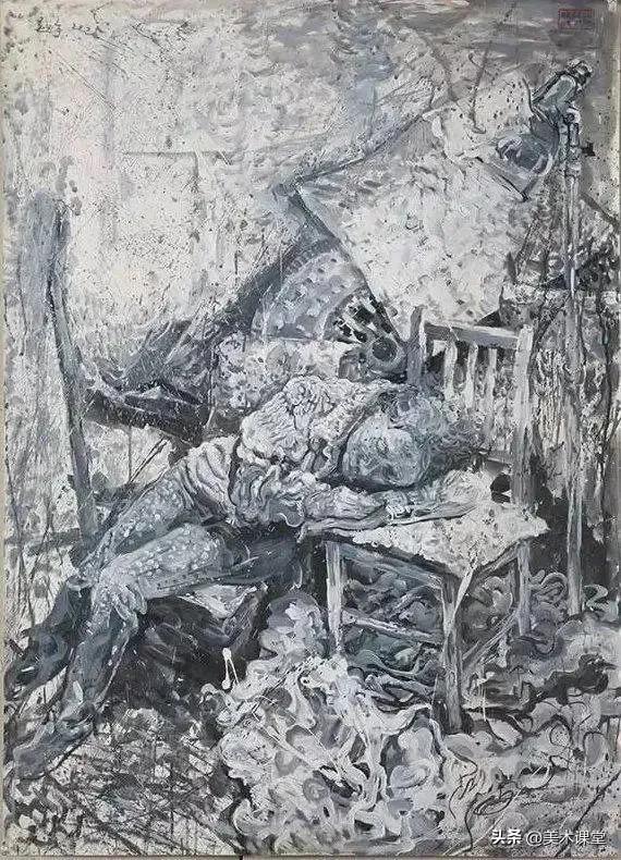 鲁迅美院人像素描留校作品，很个性的风格手法，有探索和创新性
