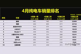 买纯电车需谨慎！4月销量排行：仅6款破万，Model Y丢冠，海豚第13图片