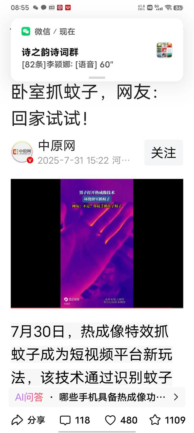 热成像灭蚊，蚊子亮了。
