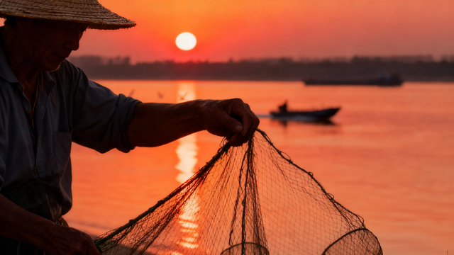 夕阳坠入江心，把晚霞酿成了温柔的晚安