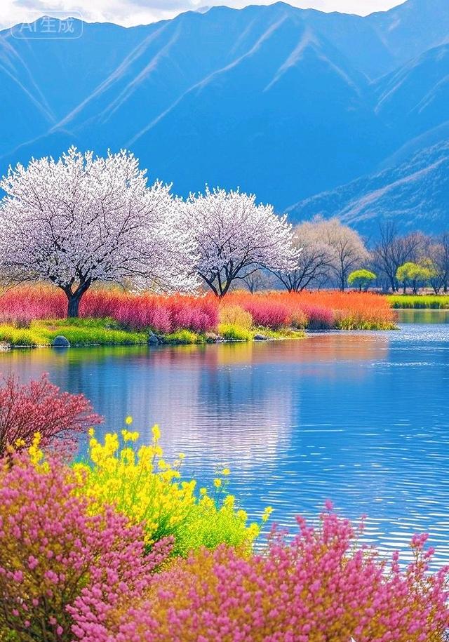 树染湖光，这湖景是把所有色彩都铺成了画