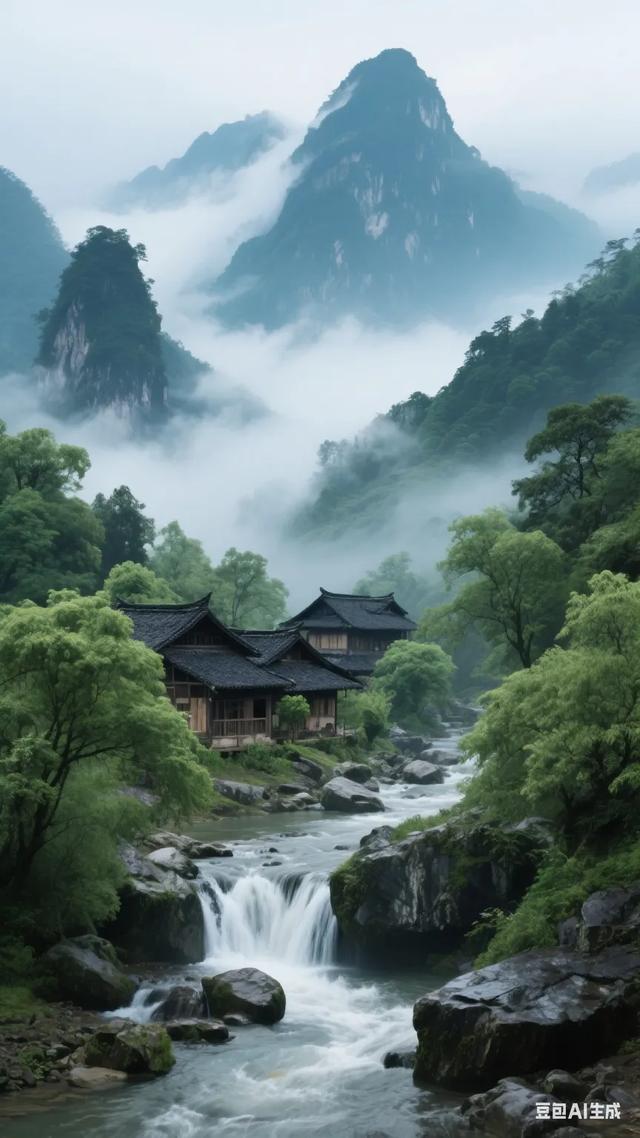 仙境般的古村落，流水潺潺，云雾缭绕，仿佛世外桃源！