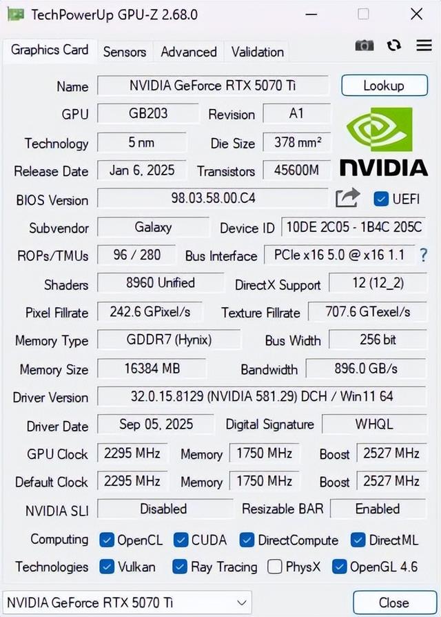 或是50系高端显卡中值得入手的一款、影驰RTX 5070 Ti星曜NOX OC显卡