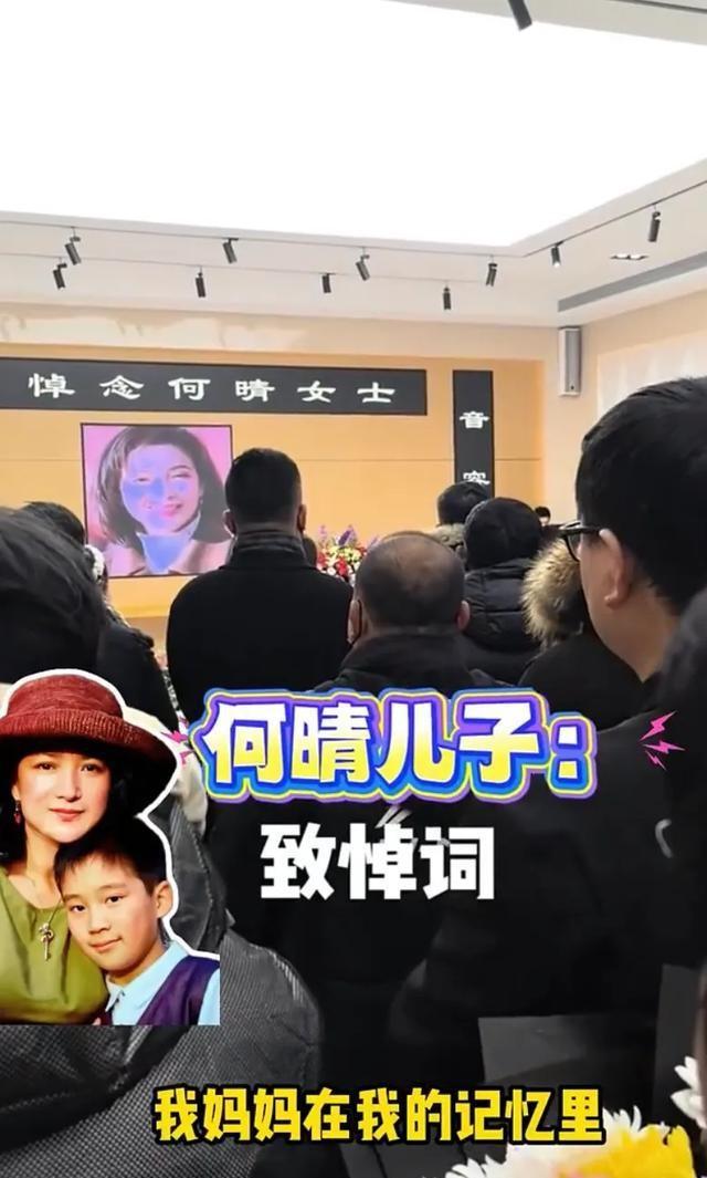 许何弯着腰抱着何晴遗像，背影很难过，许亚军没来给何晴撑伞！