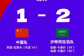 蒋圣龙头球造乌龙，王上源破门被吹，国足主场1-2不敌十人沙特图片