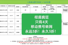 彻底疯狂，只有4天，移动携号转网，永远3折！永久3折！图片