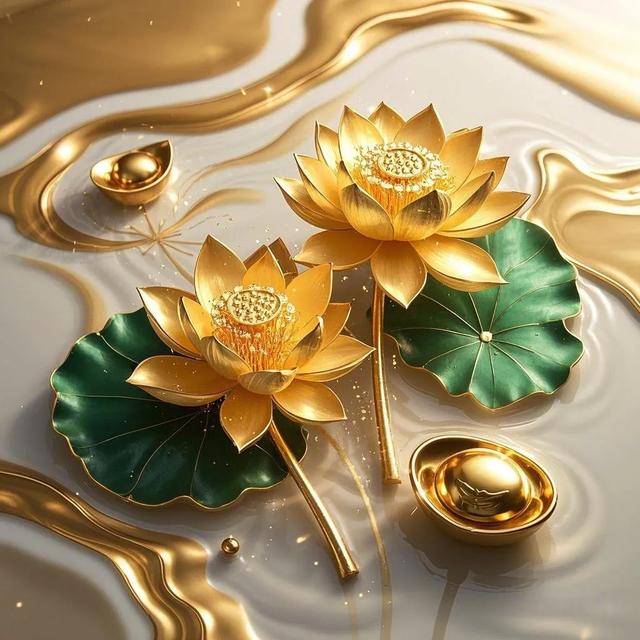 金色莲花与元宝‖财富与好运