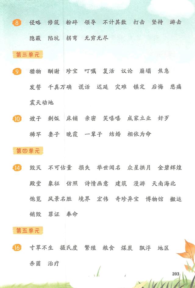 五年级上册语文课后生字组词 25秋生字词专项二