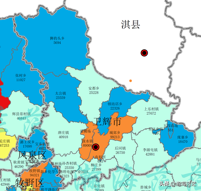 卫辉市地形图、乡镇及人口地图、村庄地图