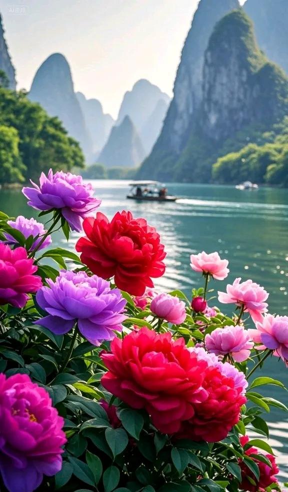 山水如诗，牡丹如画，这画面太治愈