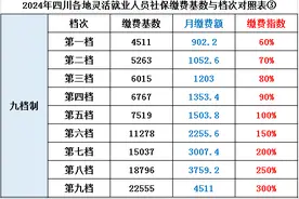 最新汇总！2024年四川各地灵活就业人员社保缴费基数档次和月缴额图片