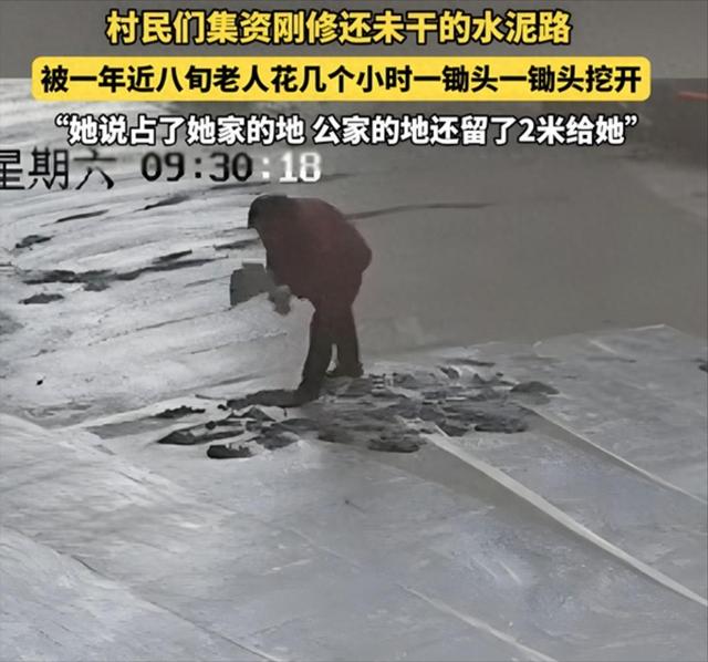 老太破坏修路路面后续：民警走了又挖，村干部曝真相，子女被牵连