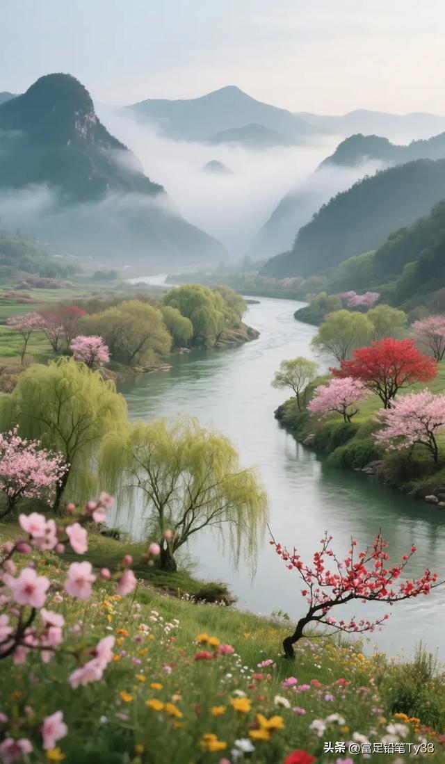 春日仙境，花海与溪流相映成趣，美不胜收！