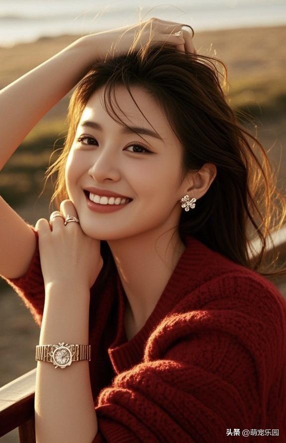 冬日午后红衣女子，花瓣耳饰配暖阳，这画面值得回味